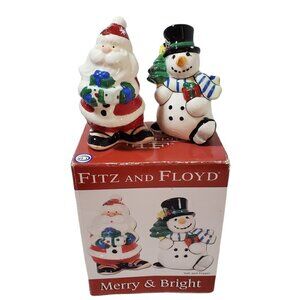Fitz & Floyd Merry & Bright Salt & Pepper Shakers Ceramic Christmas 2011 NOS